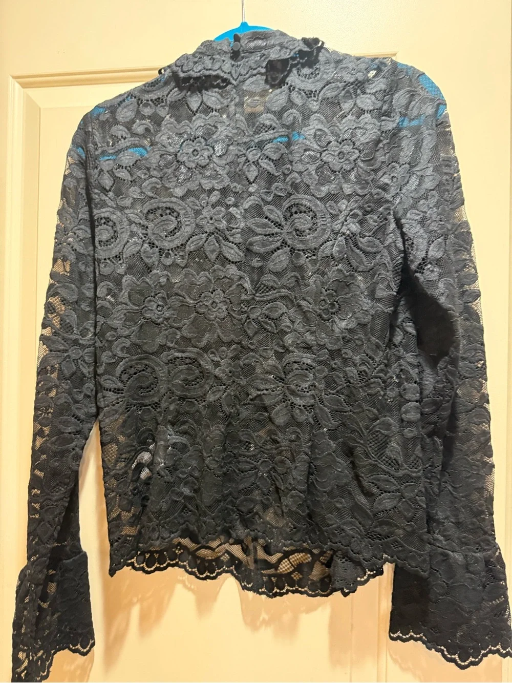 Crew Women’s Black Lace Long-Sleeve Mock Neck Top